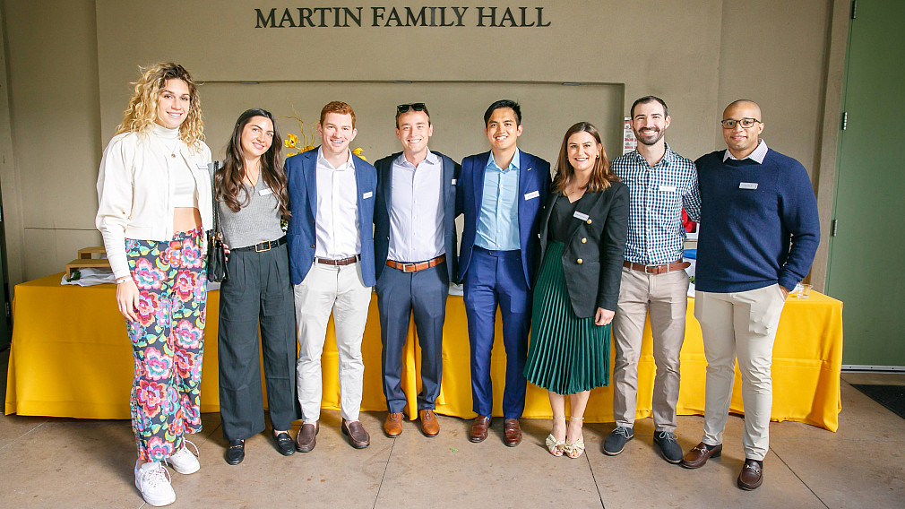 Hall of Fame Class of 2023 inductees: Drew Edelman '03, from left, Michaela Michael '13, Max Parker '13, Andrew Ball '13, Richard Pham '1...