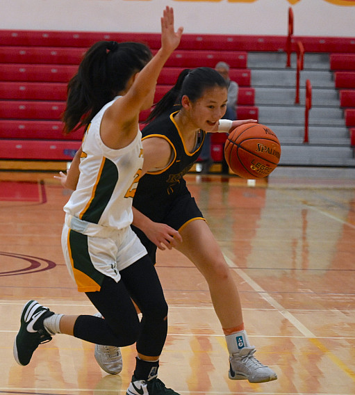 Knights junior Karen Xin, right, combined with Ruiqi Liu for 45 points in a win over Fremont