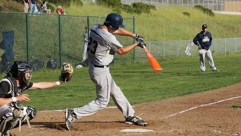 Carson Gampell '16 takes a cut for Menlo during the 2015 baseball season