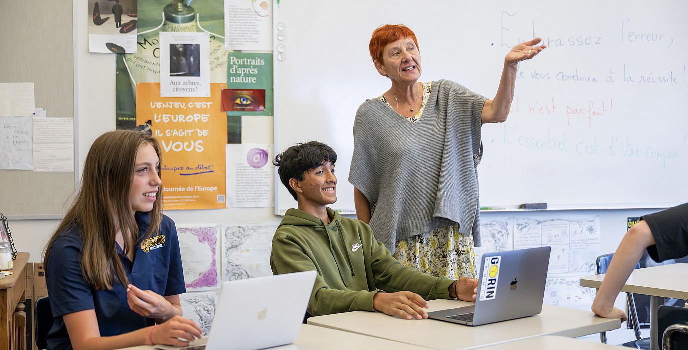 Corinne Chung teaches an Upper School French Class.