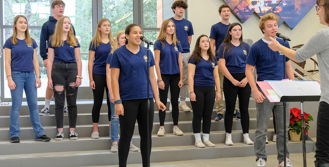 Members of Menlo's vocal ensemble perform in the Creative Arts and Design Center.