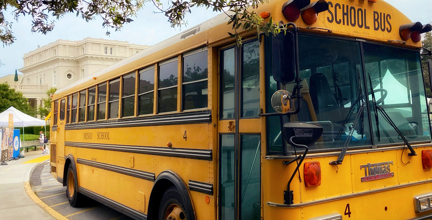 A Menlo School bus parked on the Loop.