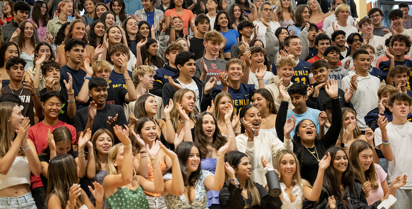 Students cheer at the welcome back assembly August 2023.