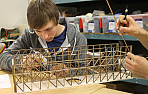 Menlo School students build and test model bridges during Knight School. Photo by Eden Beck.