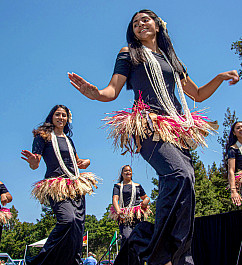 Students representing Menlo's Pacific Islanders affinity group perform during the 2022 Global Expo.