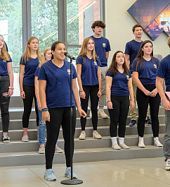 Members of Menlo's vocal ensemble perform in the Creative Arts and Design Center.