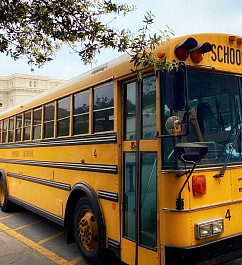 A Menlo School bus parked on the Loop.