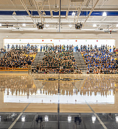 Students Grades 6-12 Gather for the all-school Homecoming Assembly.
