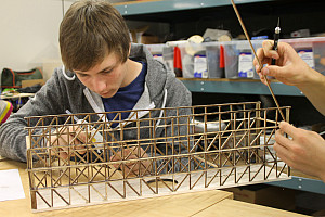 Menlo School students build and test model bridges during Knight School. Photo by Eden Beck.