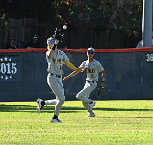 Menlo left fielder William Larson makes an out against Roseville