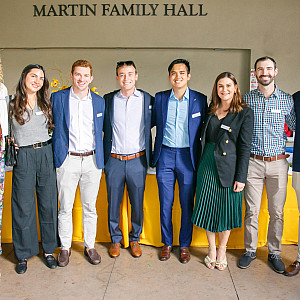 Hall of Fame Class of 2023 inductees: Drew Edelman '03, from left, Michaela Michael '13, Max Parker '13, Andrew Ball '13, Richard Pham '1...