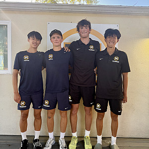 All-Menlo WBAL Doubles Championship, from left: Maximus Chan and Miles Burnett, and Arki Temsamani and Yuanye Ma.