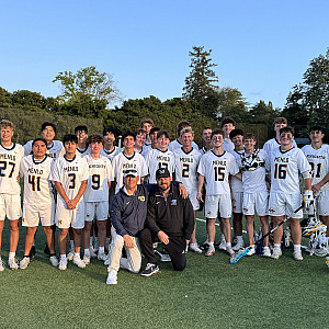 Boys' lacrosse with alum and program founder Jeff Wiley and current Program Director Blake Kim.
