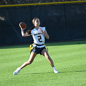 Ava Allen, Menlo's sophomore quarterback/defensive back threw for six touchdown passes, ran for an other and made an interception that le...