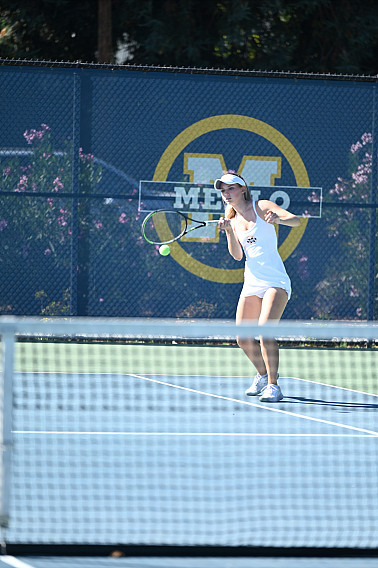 Menlo senior Elsa Sonsini teamed with Rosalyn Zhou for a doubles win