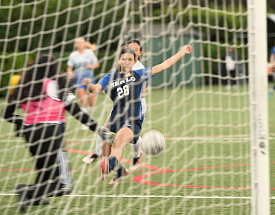 Menlo sophomore Roya Rezaee delivers a second-half goal, a third score for the Knights on Tuesday...