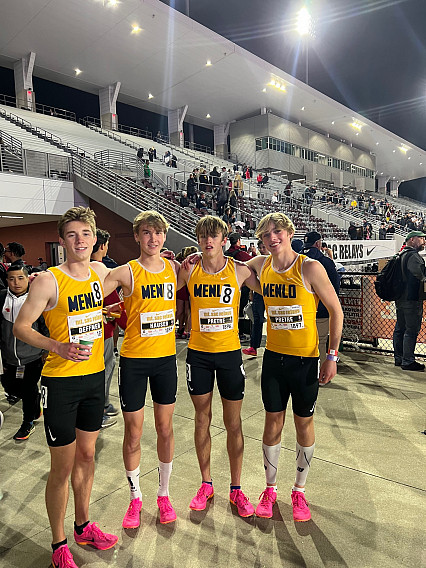 The Knights 4x1600 relay of Aiden Deffner, Will Hauser, Justin Pretre, and Landon Pretre took second at the Mt. SAC relays and are No.,2 ...