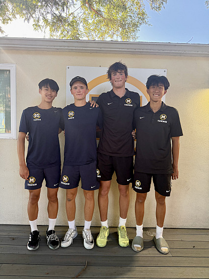    All-Menlo WBAL Doubles Championship, from left: Maximus Chan and Miles Burnett, and Arki Temsamani and Yuanye Ma.      
