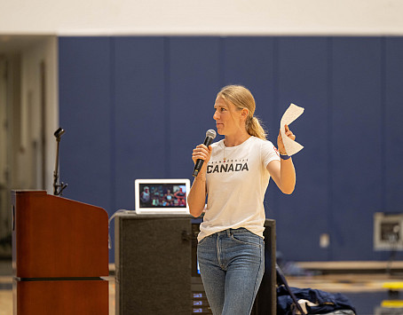 Maddy Price ?21 talked with students, faculty and staff about the Olympic creed of fighting well ...