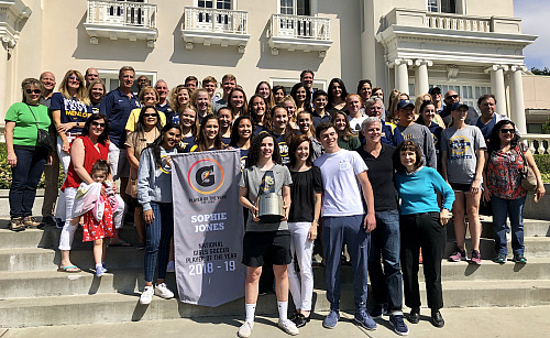 Sophie Jones '19 is joined by family, friends, teammates, Menlo faculty and staff after learning ...