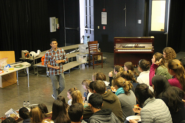 Ray Banatao '91 speaks to Menlo 8th graders about his career working with advanced plastics