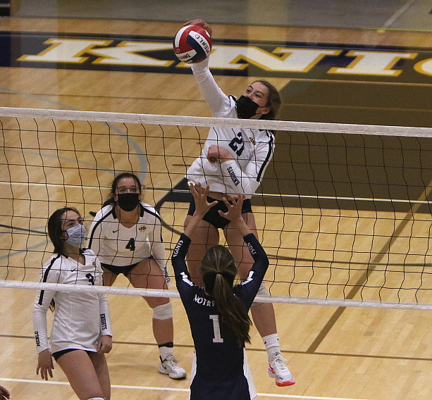 The Knights used a balanced attack to defeat Notre Dame-Belmont. Simone Adam had nine kills in the three-set win