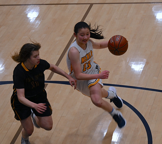 Menlo's Karen Xin drives to the basket in the first half against Terra Nova on Tuesday.