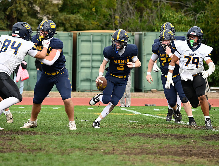 Knights senior Jack Freehill scrambles as he looks for an outlet against TKA