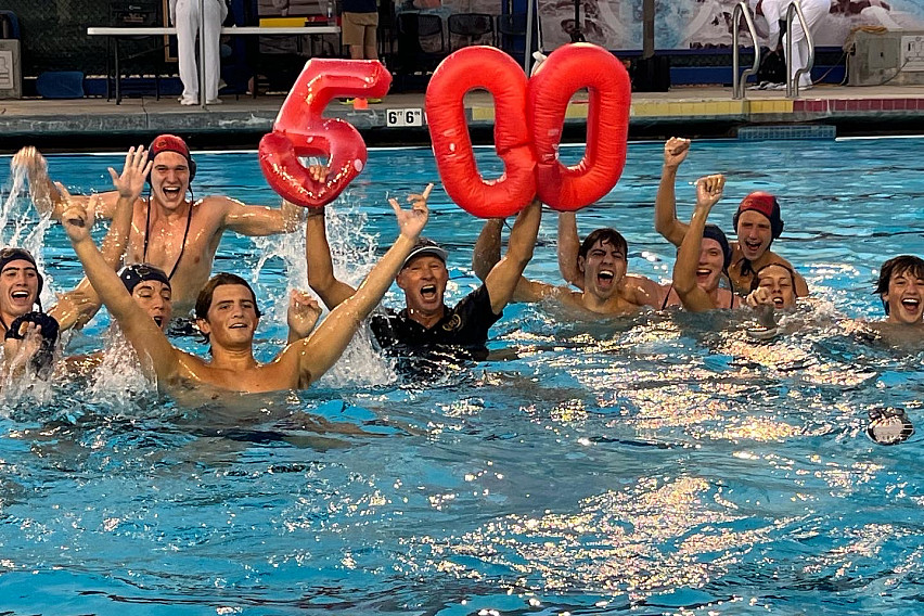 Jack Bowen celebrates his 500th win as Menlo School coach after the Knights defeated Skyline of Utah.