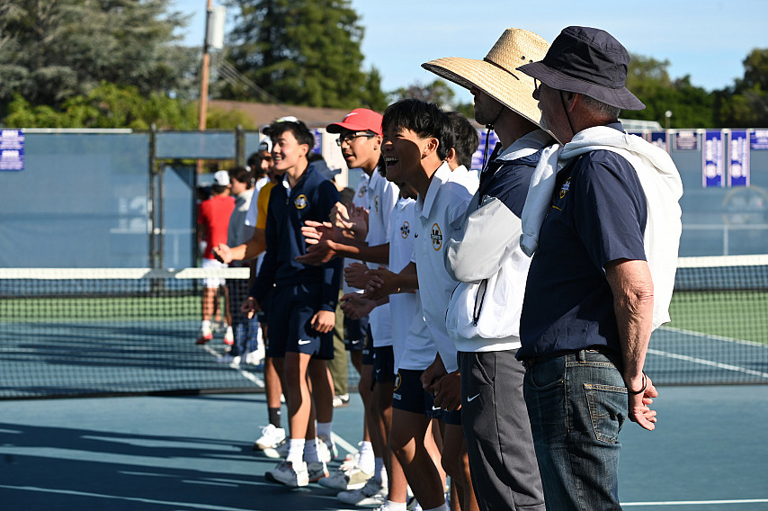 Knights tennis roots on Surya De Datta during a super tie-breaker against Saratoga