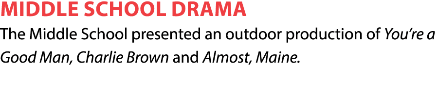 Middle School Drama The Middle School presented an outdoor production of You re a Good Man, Charlie Brown and Almost,   